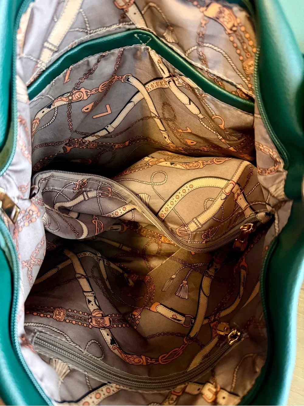 Emerald Green Slouch Hobo Bag Gold Hardware Boho Shoulder Purse - Picture 9 of 13